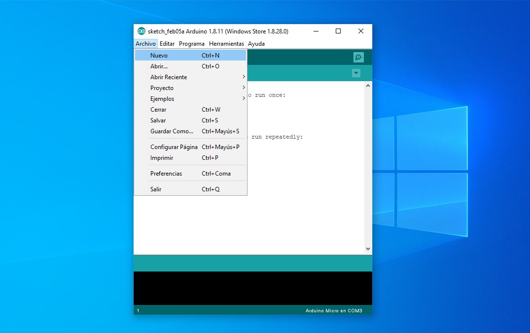 Crear un nuevo archivo en el IDE de arduino.